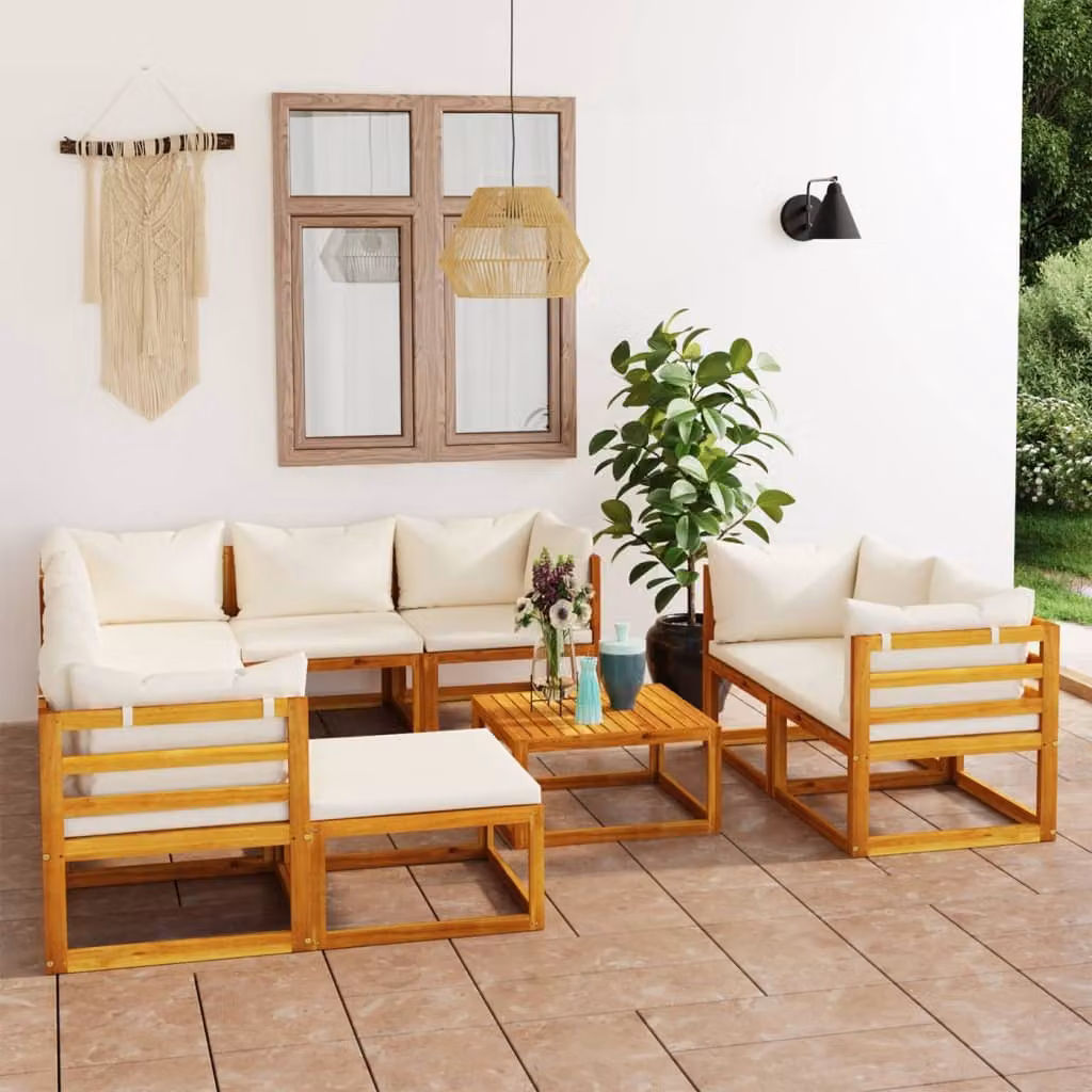 Maison Exclusive - Set da giardino da 10 pezzi con cuscini color crema, in legno massello di acacia