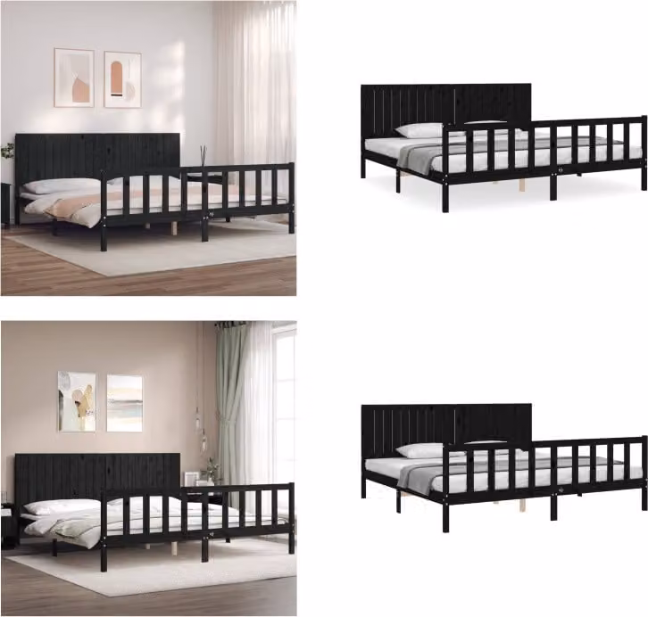 vidaXL Letto in legno massiccio con testiera nera 200x200 cm - struttura letto - letto - letto matrimoniale