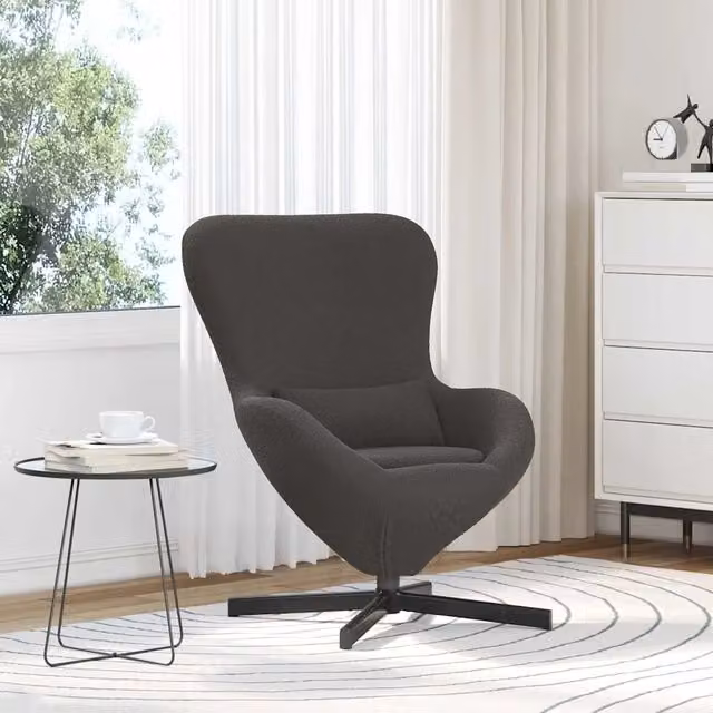Poltrona girevole design uovo in tessuto grigio scuro con struttura in metallo L: 63 cm, P: 73 cm, H: 90 cm