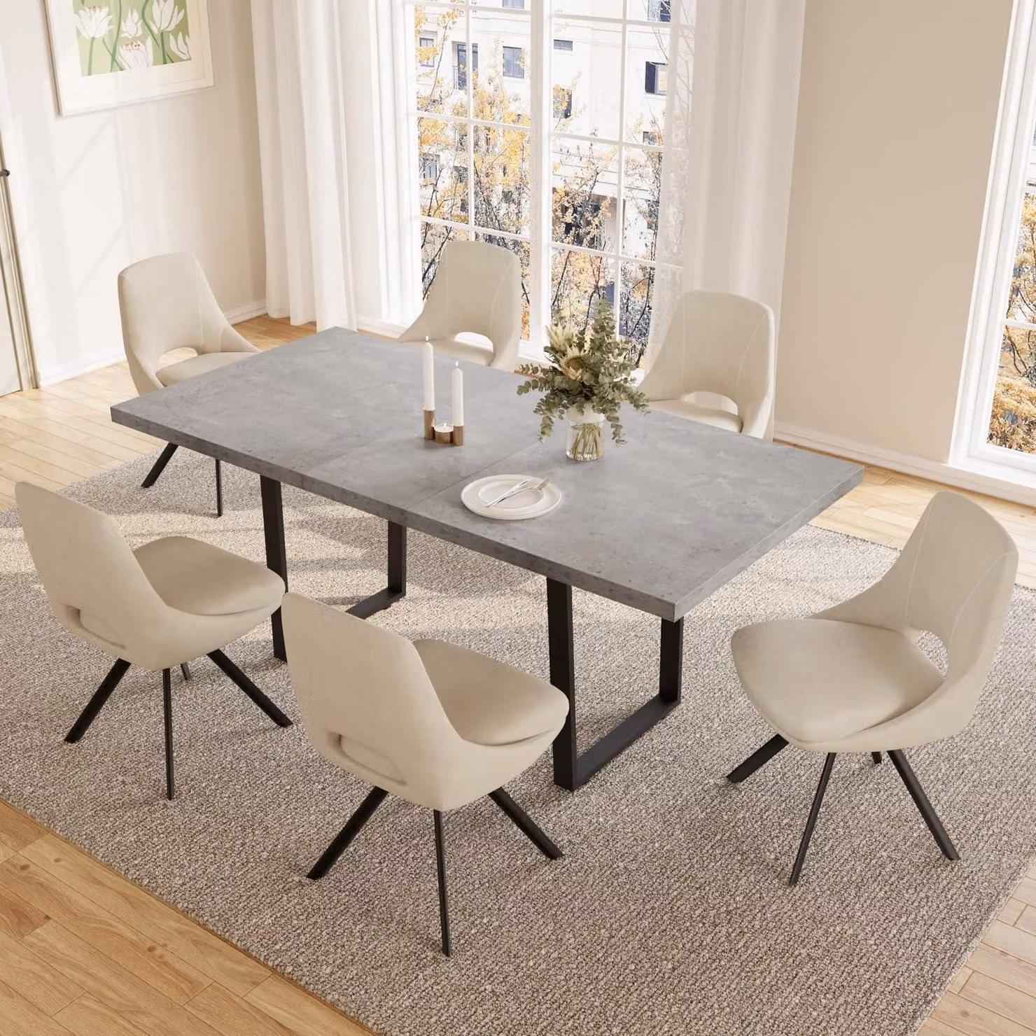 Tavolo allungabile con 6 sedie, in MDF, dimensioni 130-170 cm, colore beige