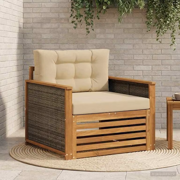 Divano centrale per esterno vidaXL in legno di acacia con cuscini beige e marrone