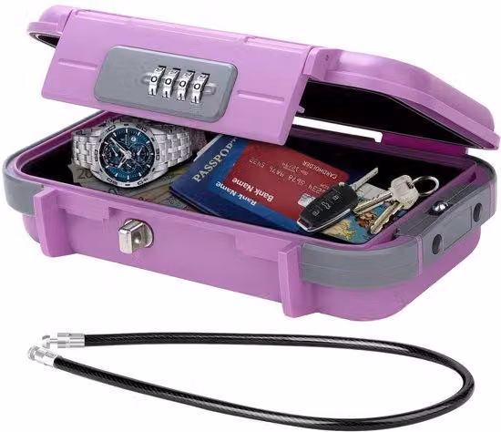 Cassetta di sicurezza con serratura a combinazione, impermeabile, filo d'acciaio, viola, portatile