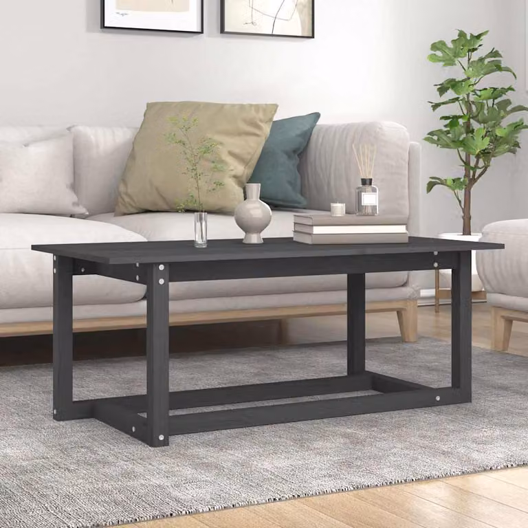 vidaXL Tavolino da Salotto Rettangolare in Legno di Pino Grigio L: 110 cm, P: 55 cm, H: 45 cm