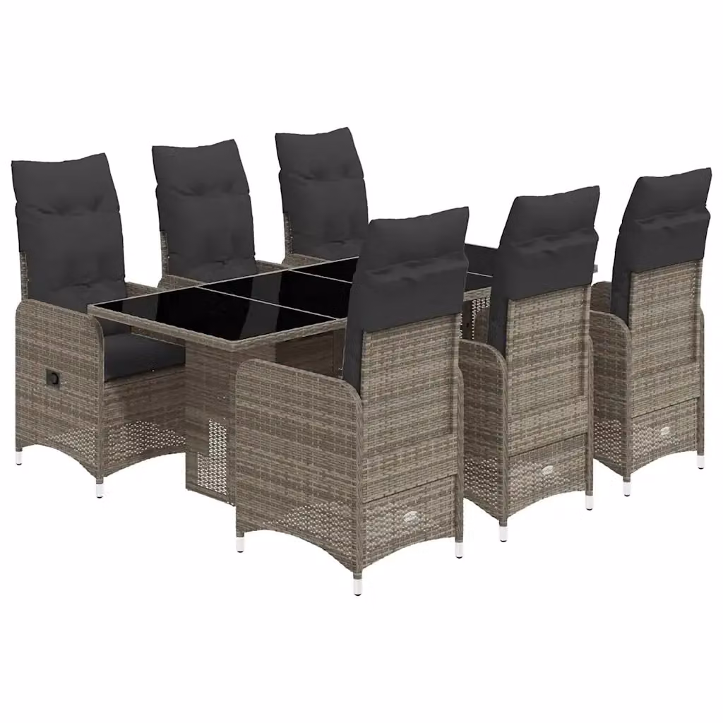 Set Bistrò da Giardino vidaXL in Polyrattan Grigio con Tavolo in Vetro e 7 Sedute – 2