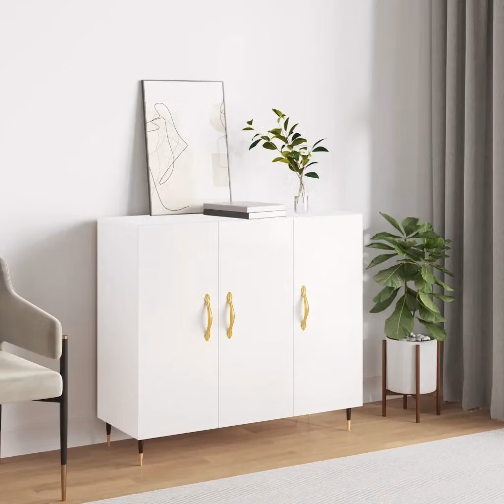 Credenza moderna bianca in legno e metallo per la tua sala da pranzo L 90 x P 34 x H 80 cm – 2