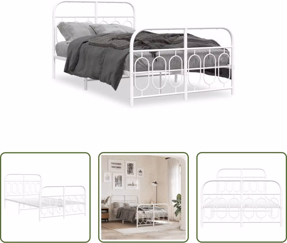 The Living Store Struttura letto con testiera e pediera in metallo bianco 120x190 cm