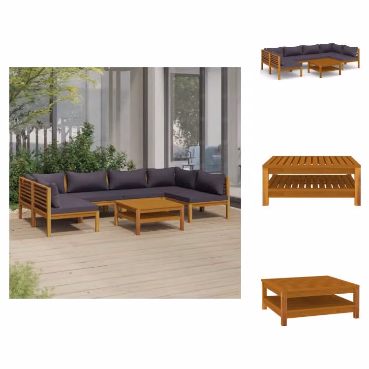 vidaXL Set di 7 pezzi per salotto da giardino con cuscino in legno massiccio di acacia - Set di mobili da giardino