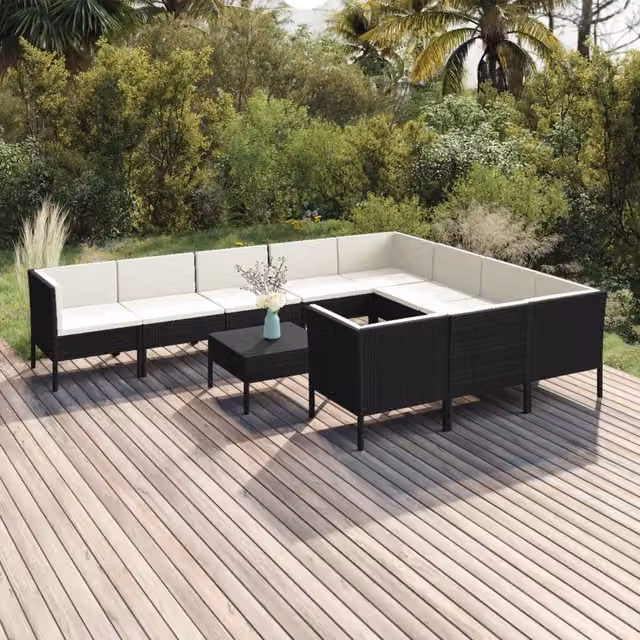 Set di Divani da Giardino a Forma di U vidaXL con 11 Pezzi, Cuscini Inclusi e Struttura in Metallo Nero e Bianco