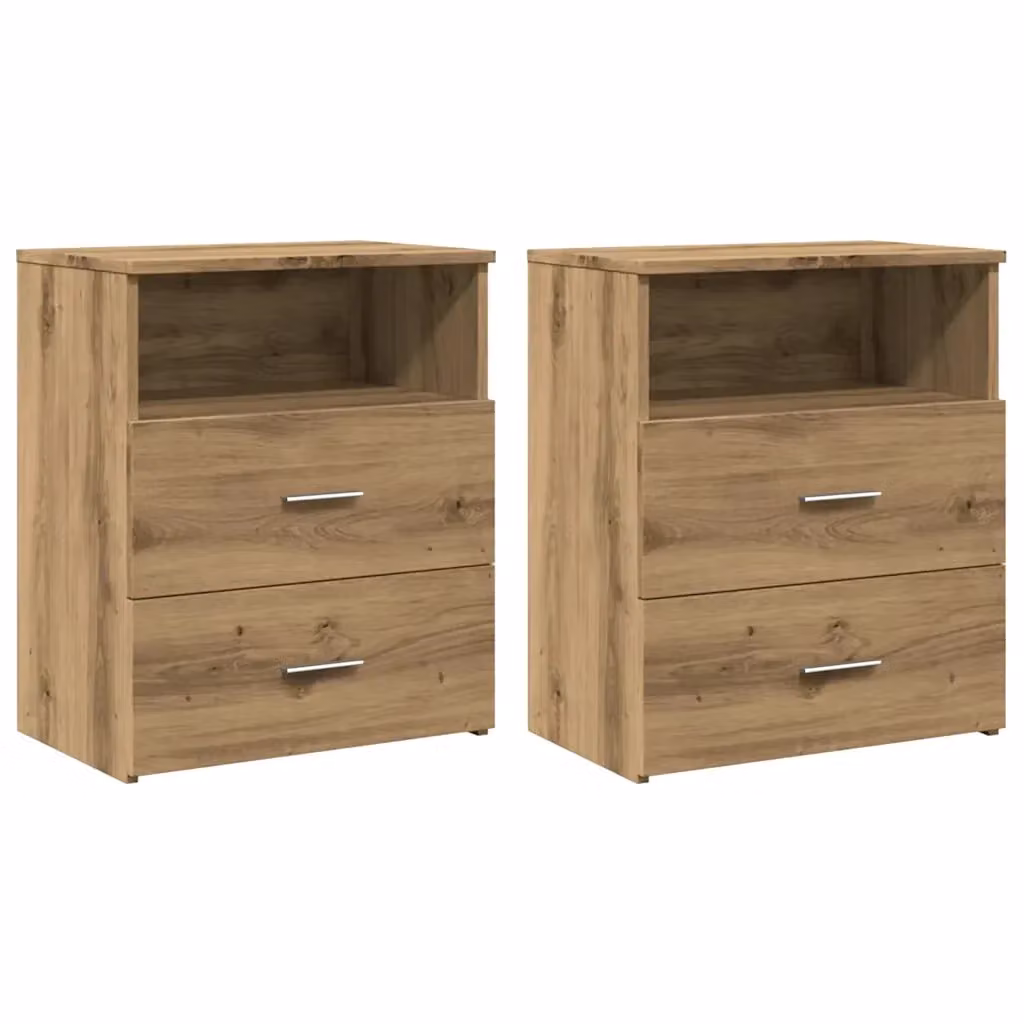 Set di 2 comodini moderni vidaXL in legno color rovere marrone opaco, sospesi a parete per camera da letto, L/P/H: 50 x 32 x 60 cm – 2