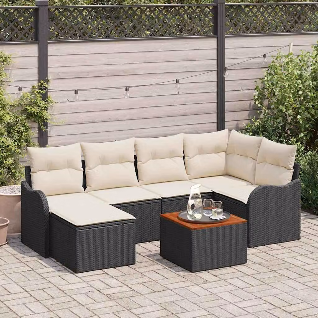 Maison Exclusive - Set da giardino composto da 7 pezzi. Divano e poltrone in rattan sintetico nero e crema