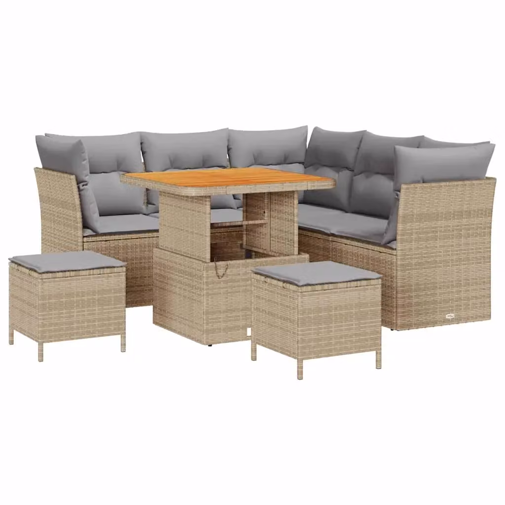 Set Divano da Giardino Moderno vidaXL con 8 Pezzi, Sedute Imbottite Beige e Grigio con Tavolino e Ottoman – 2