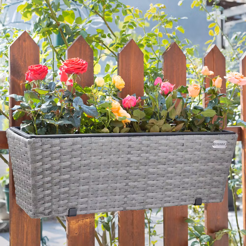 Set di 2 fioriere da balcone Casaria® in polyrattan grigio, L: 60 cm, P: 20 cm, H: 19 cm – 2