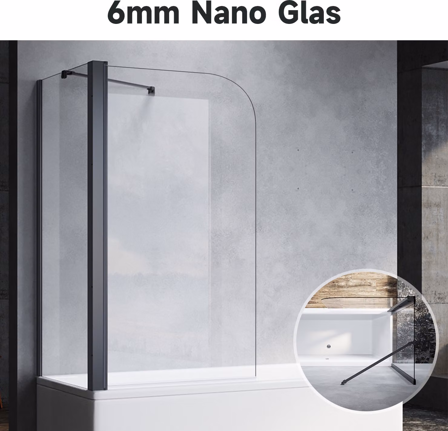 SONNI Attacco per vasca pieghevole nero 80x140cm NANO glass ESG 6mm Cabina doccia per vasca con pannello laterale 70x140 cm