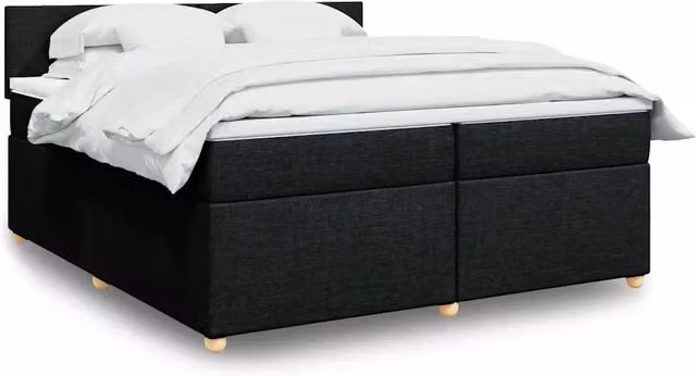 Letto Ibrido vidaXL con Giroletto a Molle e Materasso in Tessuto Nero e Bianco L/P: 200 x 200 cm – 1