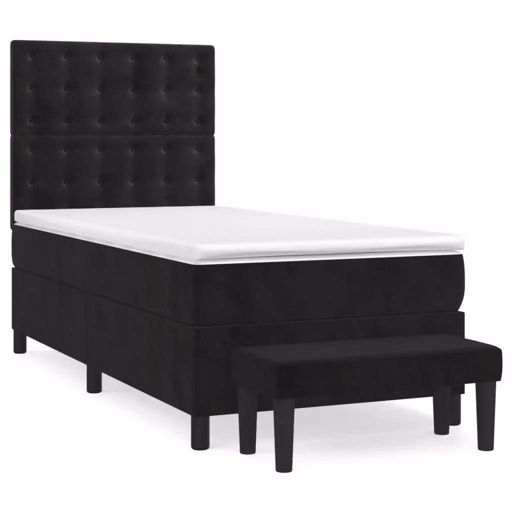 Letto Ibrido con Giroletto a Molle e Materasso vidaXL in Velluto Nero e Bianco L/P/H: 203 x 80 x 128 cm – 2