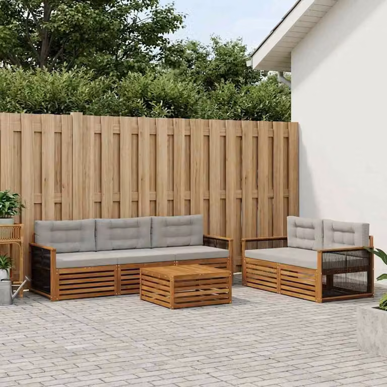 Set di divani da esterno vidaXL 6 pz in legno di acacia con tavolo da caffè, colore beige e grigio
