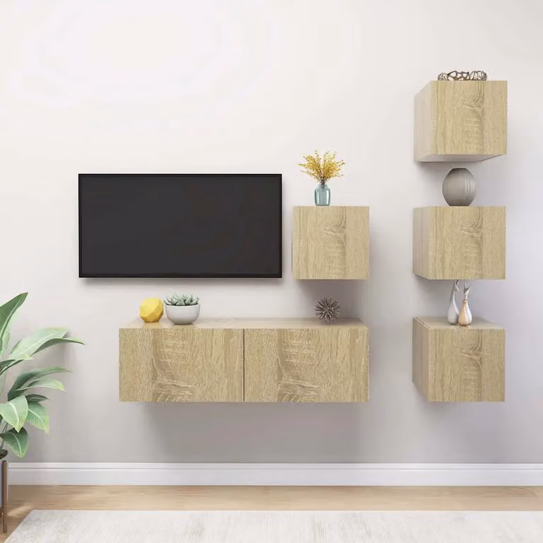 Set di mobili porta TV vidaXL 5 pezzi in legno multistrato e MDF, stile moderno, colore rovere sonoma beige e marrone