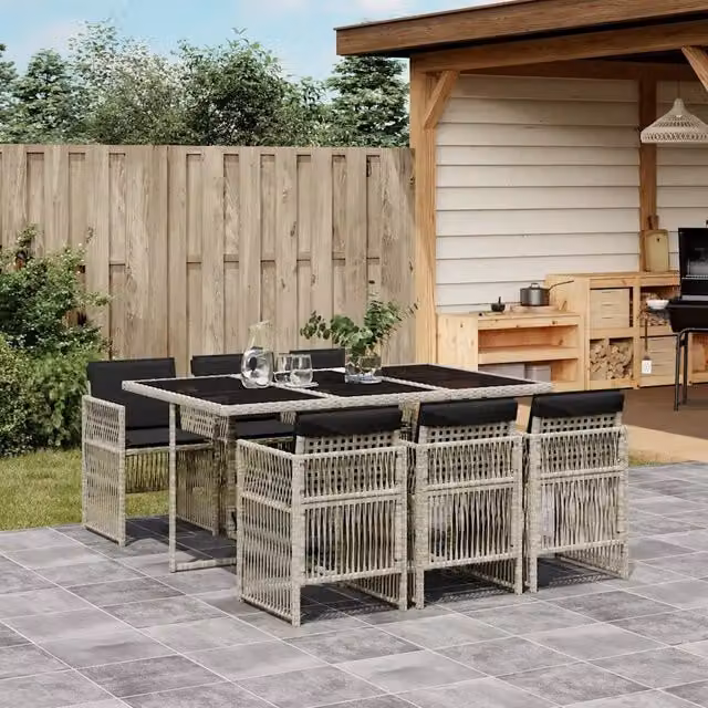 Set da Pranzo da Giardino 7 pz Cuscini Polyrattan Grigio Chiaro 3210911