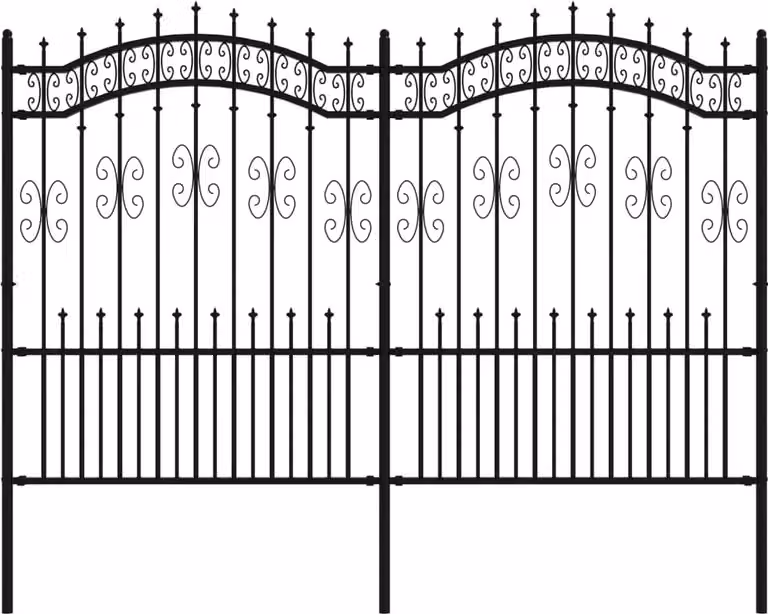 Recinzione da Giardino KAMPEN con Punta a Lancia Nera 240x150 cm in Acciaio