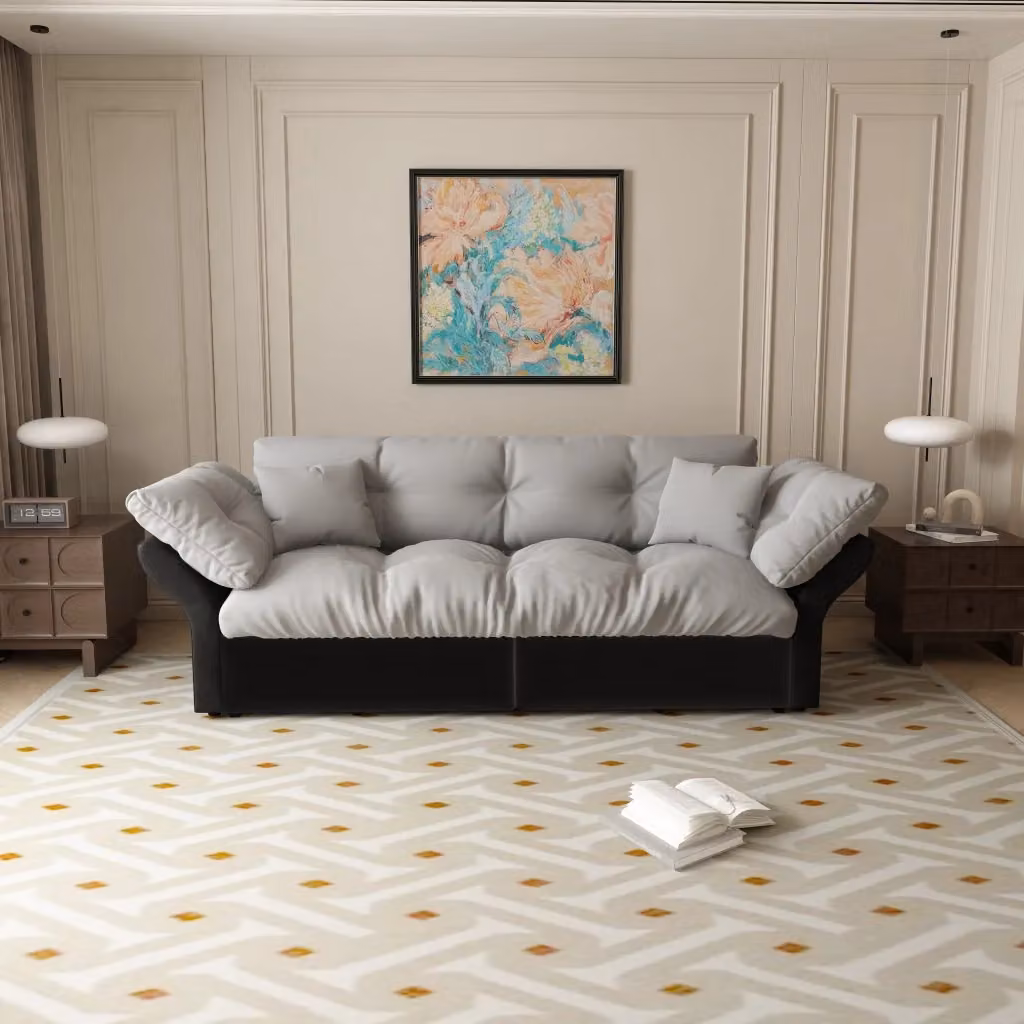 Divano letto MIVRAY in velluto grigio con funzione notte e cuscini inclusi per soggiorno e camera da letto – 2