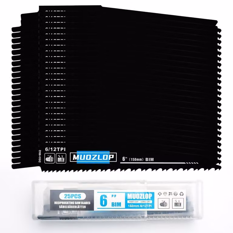 Set di lame per seghetto alternativo, 25 pezzi, 150 mm, 6/12 denti per pollice, per legno e acciaio ad alto contenuto di carbonio