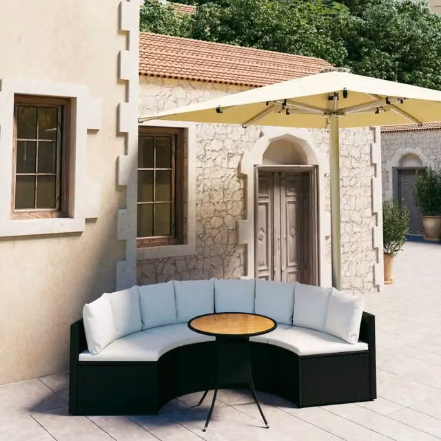 Set Divani da Giardino 5 pz con Cuscini in Polyrattan Nero 3064904
