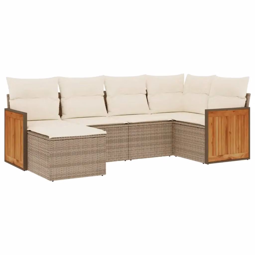 vidaXL Set Divano da Giardino a L 6 pz in Polyrattan Beige con Cuscini e Coperture Rimovibili – 2