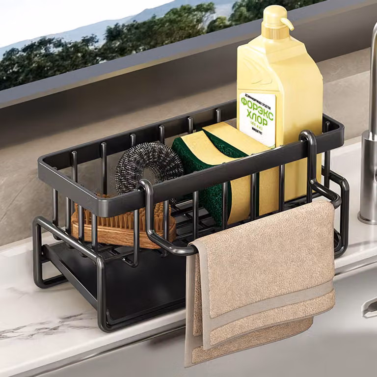 Organizzatore per lavello, organizzatore per lavello, cestino per utensili in acciaio inox per lavello da cucina organizzatore per spugna, detersivo, strofinaccio, spazzola