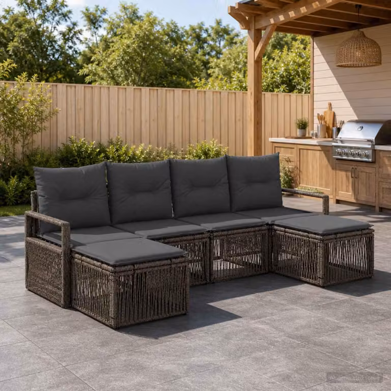 Maison Exclusive - Set da giardino composto da 6 pezzi, divano, colore grigio, realizzato in rattan sintetico