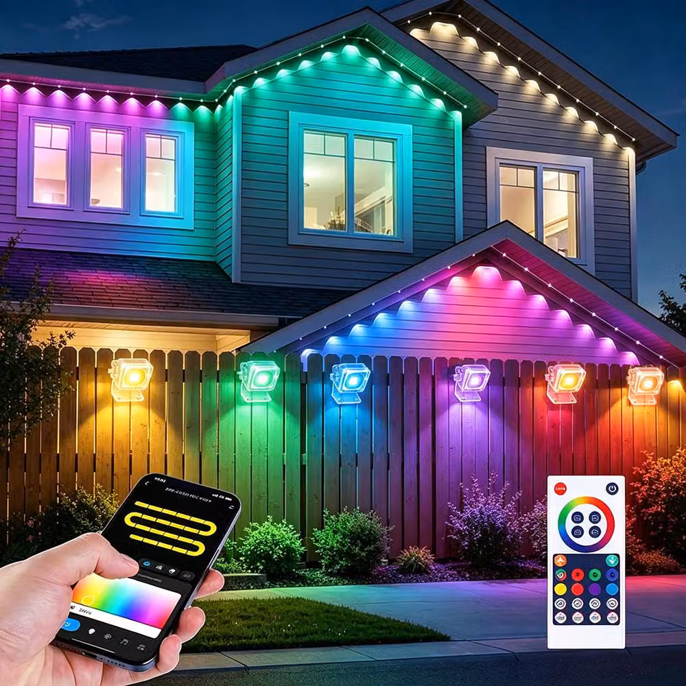 Striscia LED da 30 m per esterni RGBIC Lampada da parete LED per interni ed esterni, IP65 impermeabile WIFI Bluetooth Music Sync Lampada Illuminazione interna Festa Giardino Gaming Decorazione