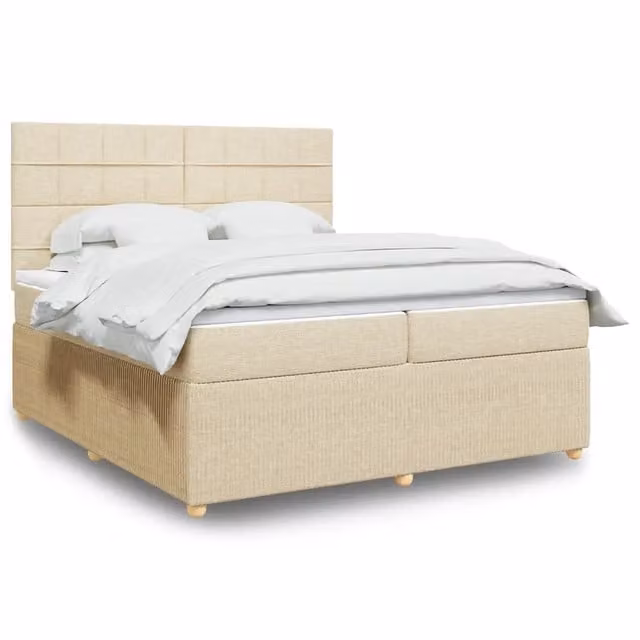 Letto Ibrido vidaXL con Giroletto a Molle e Materasso in Tessuto Beige e Bianco L/P: 200 x 200 cm