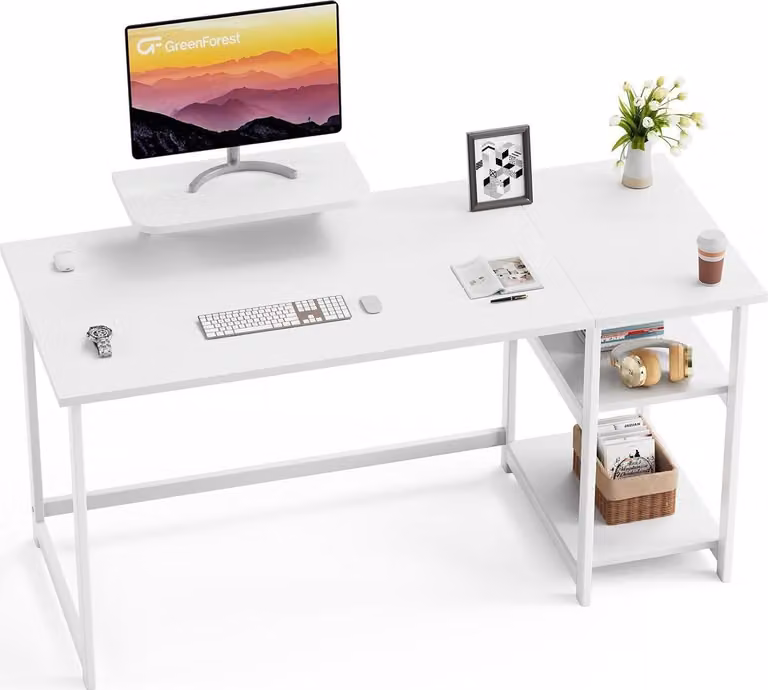 Scrivania con vano portaoggetti 140 cm, scrivania per ufficio scrivania per PC, supporto per monitor, home office