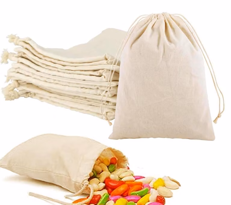 Sacchetti in cotone, confezione da 12, dimensioni 15x20 cm, con coulisse, ideali per essere personalizzati con disegni e riempiti