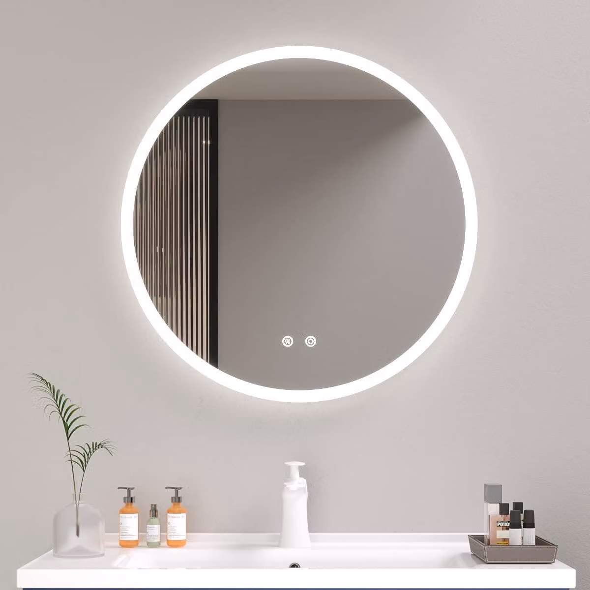 Specchio LED rotondo da 50 cm, con funzione antiappannamento, dimmerabile e con 3 temperature di colore