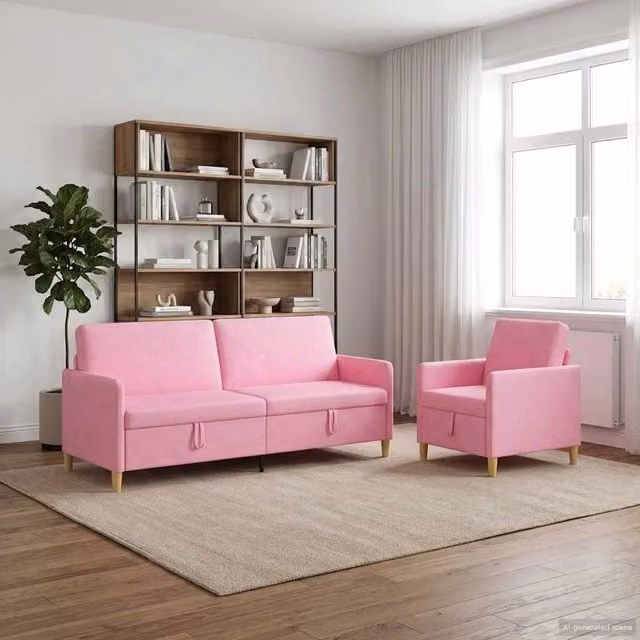 Set di Divani con Storage 2 pz Rosa Poliestere 3429244