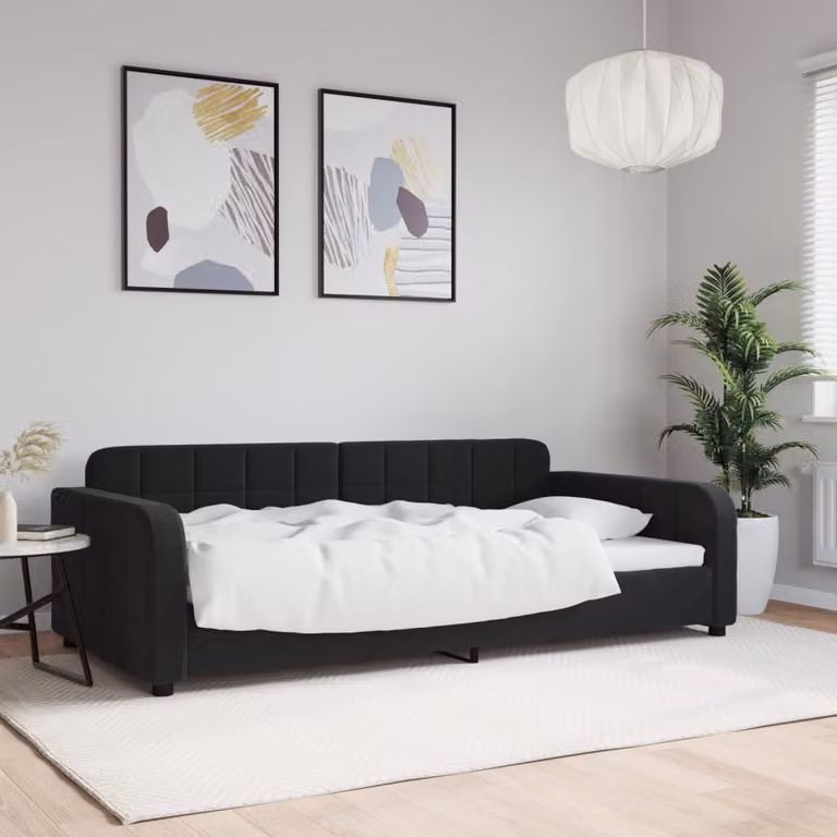 vidaXL Letto da Giorno in Velluto Nero L: 100 cm, P: 200 cm, H: 71 cm