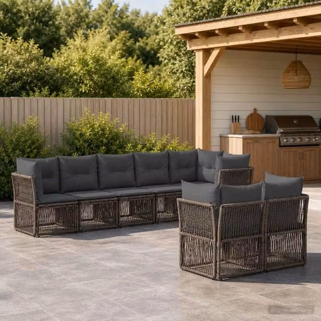 Set Divano da Giardino 8 pz Grigio polyrattan 3434285