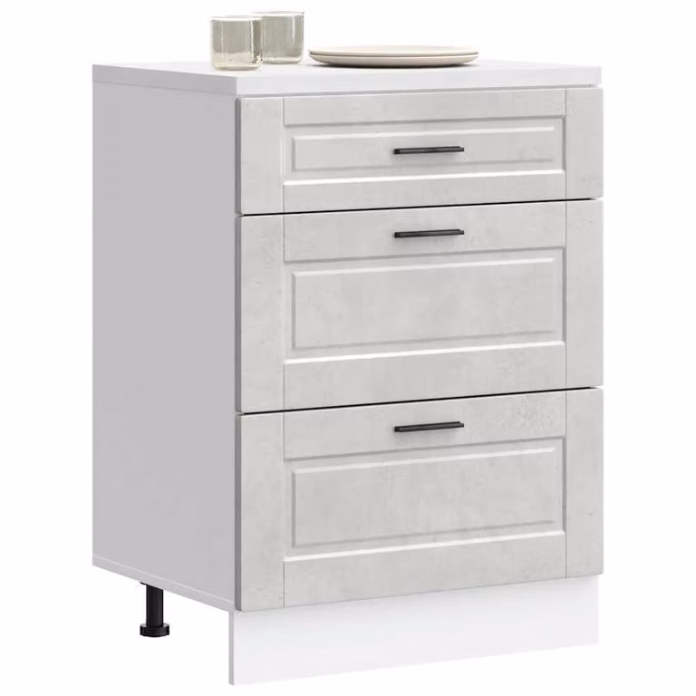 Base da cucina moderna vidaXL Porto Grigio Cemento in legno e MDF con cassetti e ante, L: 60,0 cm, H: 81,5 cm, P: 46,0 cm