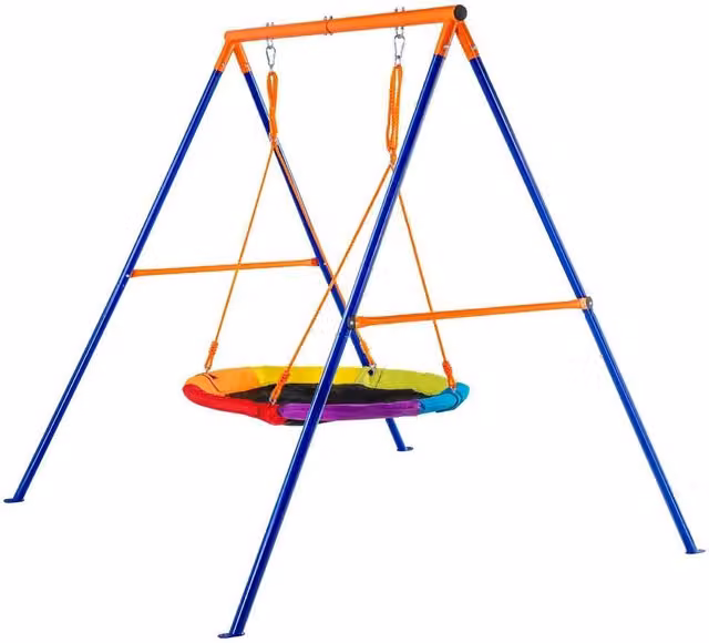 Altalena da giardino per bambini multicolore con telaio in metallo e seduta regolabile in tessuto