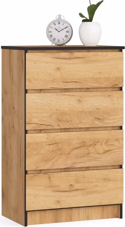 Comodino con 4 cassetti, dimensioni: 60 cm, colore: rovere "Craft", altezza: 99 cm, larghezza: 60 cm
