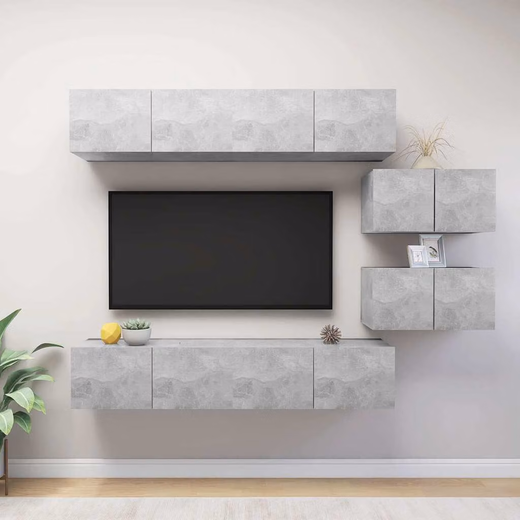 Set di mobili porta TV moderno vidaXL in legno e MDF, 6 pezzi, Grigio, da appendere alla parete
