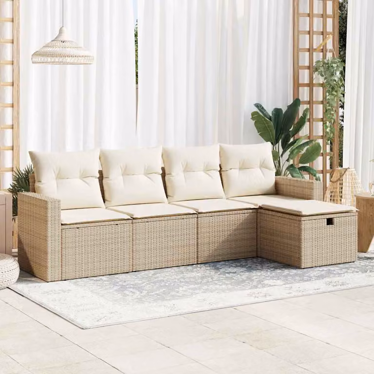 Set Divano da Giardino a L vidaXL in Polyrattan con Cuscini Beige e Struttura in Metallo