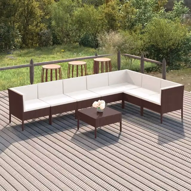 Set Divani da Giardino 8 pz con Cuscini in Polyrattan Marrone 3094427