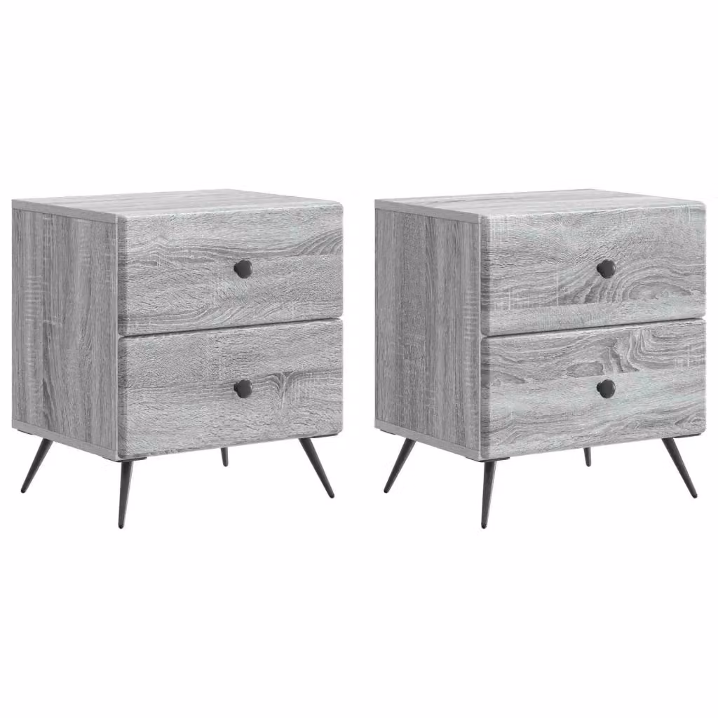 Set di 2 Armadi da Notte vidaXL Moderni in MDF e Metallo, Grigio e Nero, L: 43 cm, P: 34,5 cm, H: 47,5 cm – 2