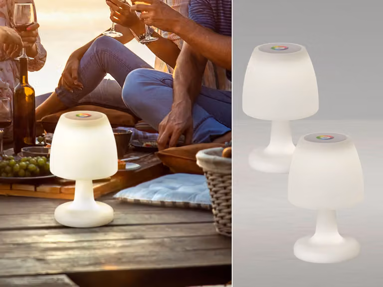 sET di 2 piccole lampade da tavolo ricaricabili per esterni senza cavo - dimmerabili e con cambio di colore RGB