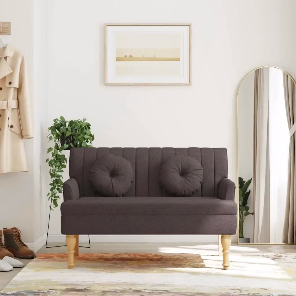 Panca con Cuscini in Tessuto Marrone con Struttura in Legno CFW1477036 L: 113 cm, P: 64,5 cm, H: 75,5 cm – 2
