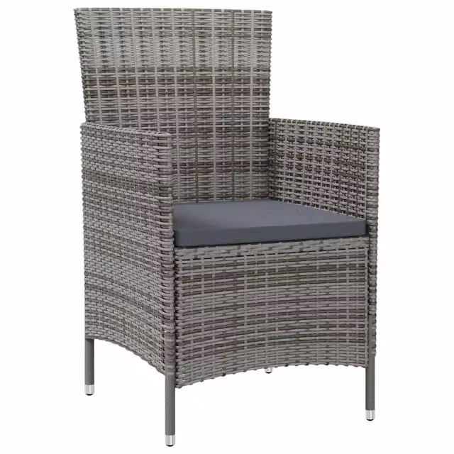 Set di 4 sedie da giardino vidaXL in polyrattan grigio con cuscini e braccioli