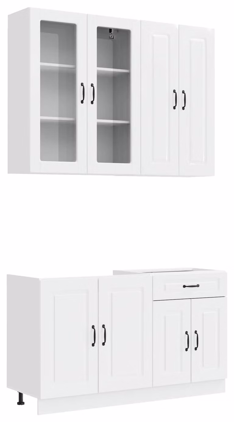 Set da cucina KALMAR, 4 pezzi, in legno impiallacciato bianco lucido