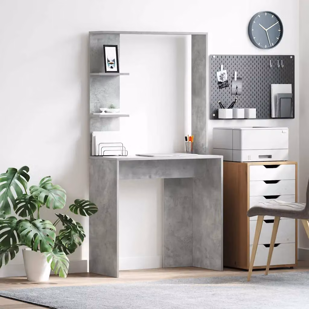 Scrivania moderna vidaXL in legno MDF laminato grigio L: 154,5 cm, P: 75,0 cm, H: 37,0 cm