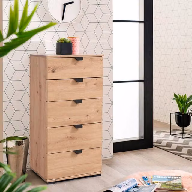 Cassettiera con 5 cassetti Mainarda in legno Rovere Nodi Marrone L: 45 cm, P: 40 cm, H: 95 cm